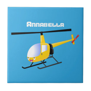 Cute yellow happy cartoon helicopter ceramic tile