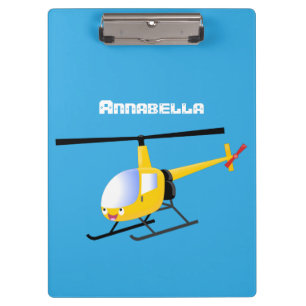 Cute yellow happy cartoon helicopter clipboard