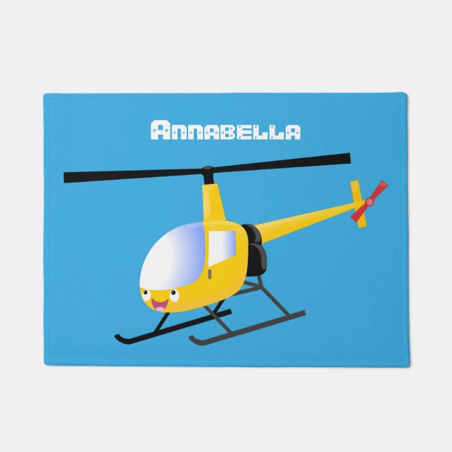 Cute yellow happy cartoon helicopter doormat (Front)