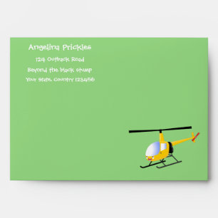 Cute yellow happy cartoon helicopter envelope