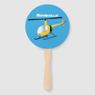 Cute yellow happy cartoon helicopter hand fan