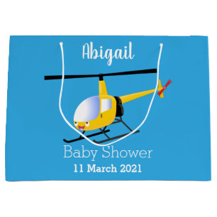 Cute yellow happy cartoon helicopter large gift bag