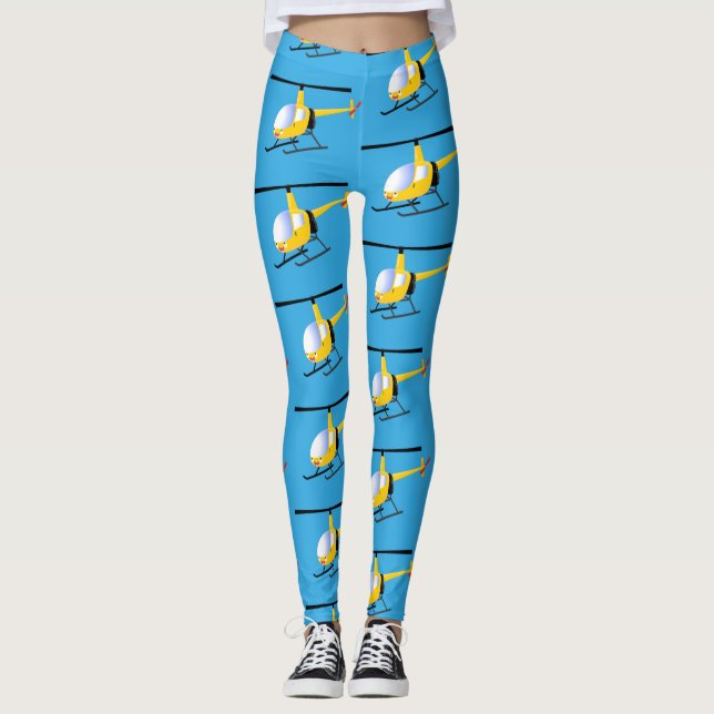 Cute yellow happy cartoon helicopter leggings (Front)