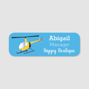Cute yellow happy cartoon helicopter name tag