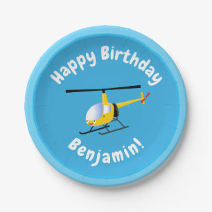 Cute yellow happy cartoon helicopter paper plate