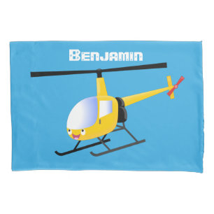 Cute yellow happy cartoon helicopter pillowcase