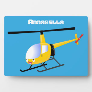 Cute yellow happy cartoon helicopter plaque