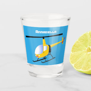 Cute yellow happy cartoon helicopter shot glass