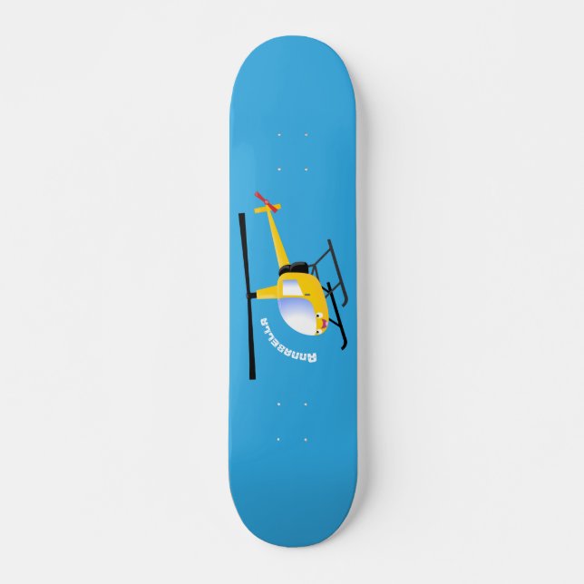 Cute yellow happy cartoon helicopter skateboard (Front)
