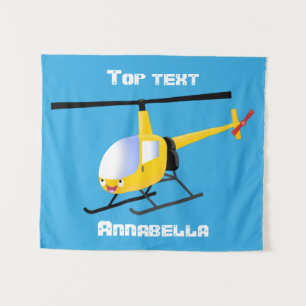 Cute yellow happy cartoon helicopter  tapestry