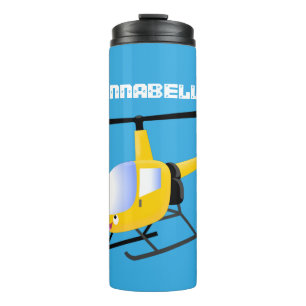 Cute yellow happy cartoon helicopter thermal tumbler
