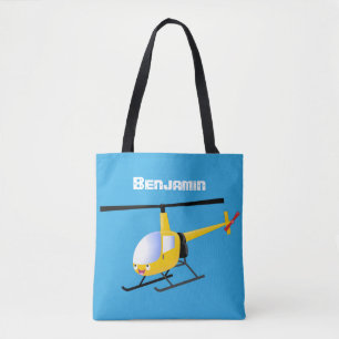 Cute yellow happy cartoon helicopter tote bag