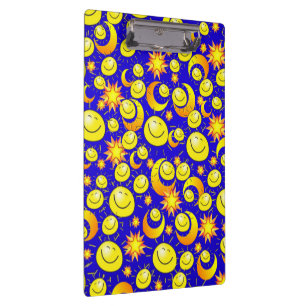 Cute Yellow Happy Faces & Stars Moon Clipboard 