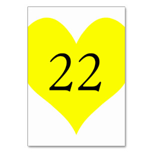 Cute Yellow Heart Numbered Table Number