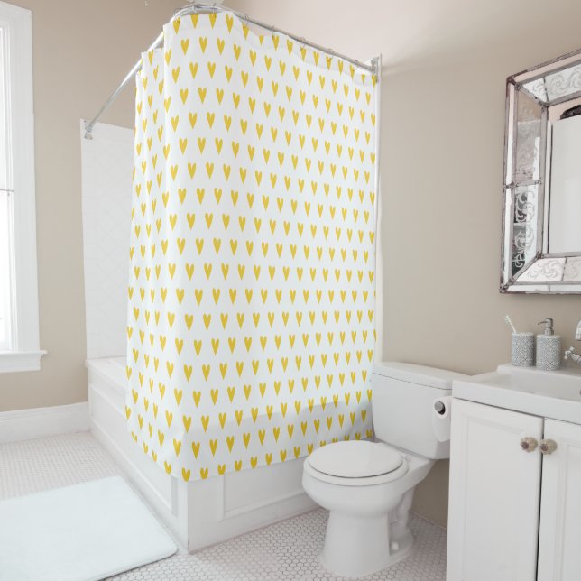 Cute Yellow Hearts Pattern Shower Curtain (In Situ)