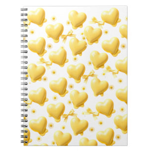 Cute Yellow Hearts Pattern Spiral Notebook