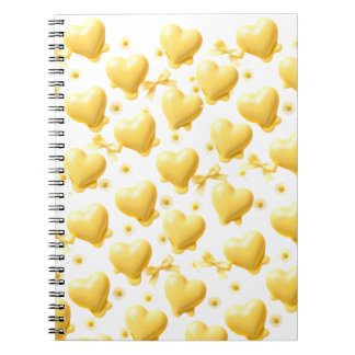 Cute Yellow Hearts Pattern Spiral Notebook