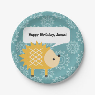 Cute Yellow Hedgehog Personalised Party Plates