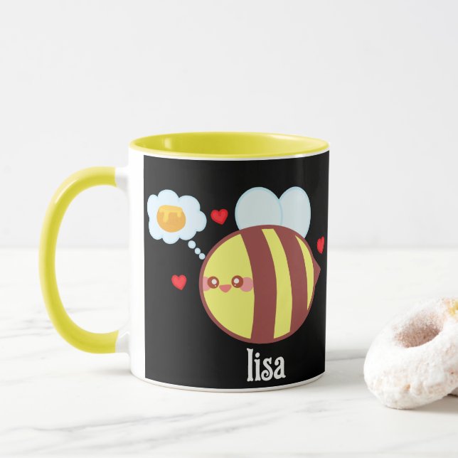 Cute Yellow Honey Bee Bumble Bee  Mug (With Donut)