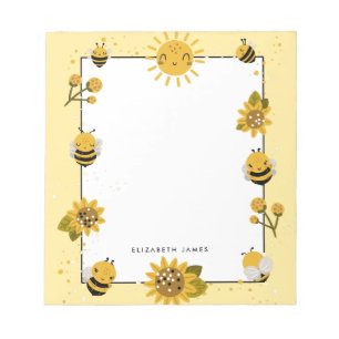 Cute Yellow Honey Bee Personalised Notepad