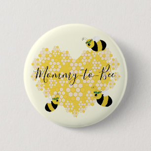 Cute Yellow Honeycomb Heart Mum to Bee Baby Shower 6 Cm Round Badge