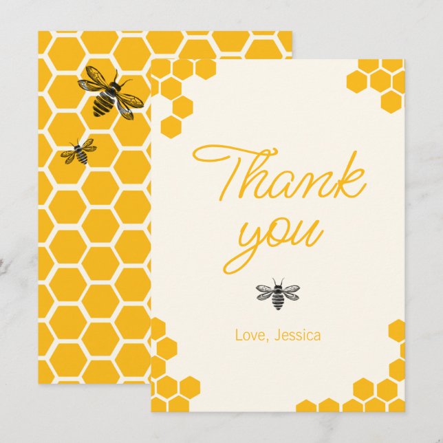 Cute Yellow Honeycomb Mummy to Bee Baby Shower Thank You Card (Front/Back)