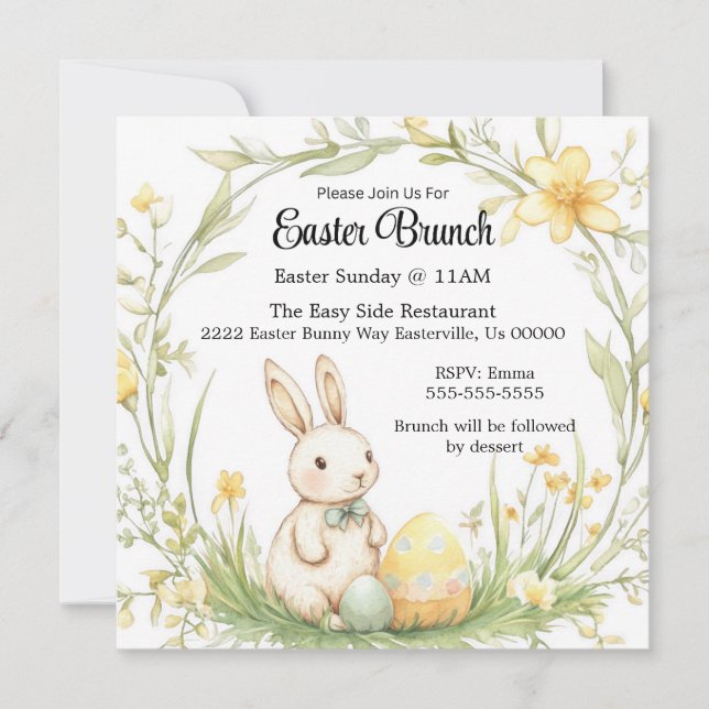 Cute Yellow & Joyful Easter Sunday Brunch Invitation (Front)