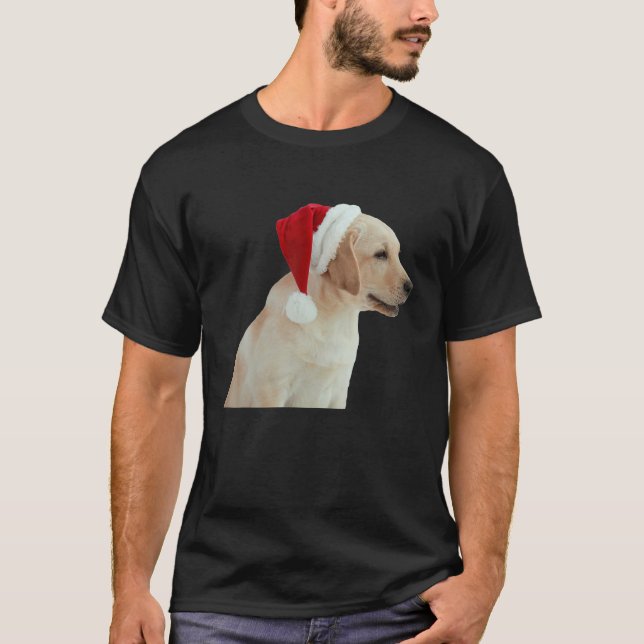 Cute Yellow Lab Christmas Santa Hat Dog Labrador R T-Shirt (Front)