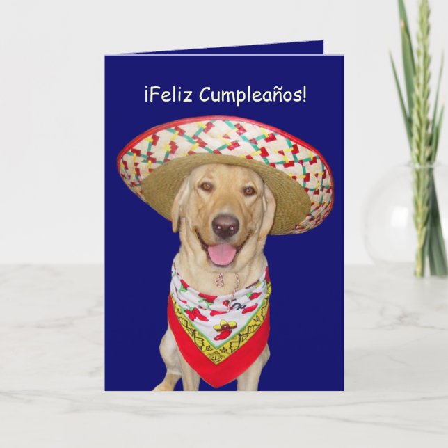 Cute Yellow Lab Feliz Cumpleanos Card (Front)