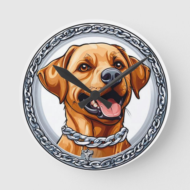 Cute yellow labrador dog round clock (Front)