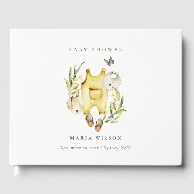 Cute Yellow Leafy Foliage Clothes Baby Shower Guest Book (Front)