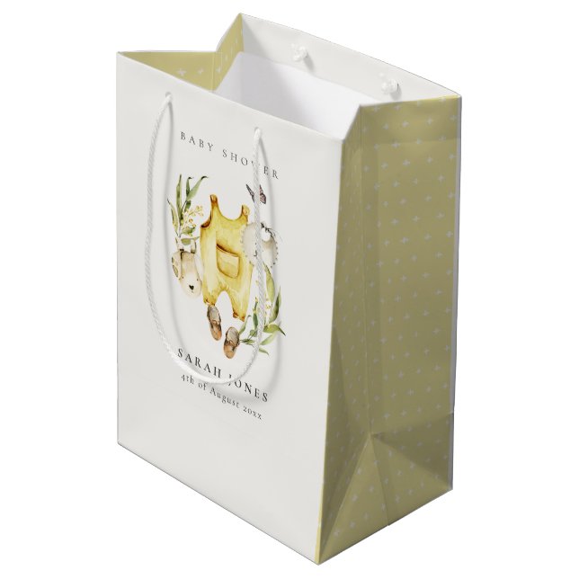Cute Yellow Leafy Foliage Clothes Baby Shower Medium Gift Bag (Back Angled)