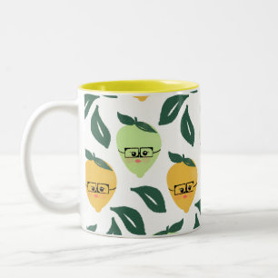 Cute yellow lemon cartoon funny illustration Two-Tone coffee mug