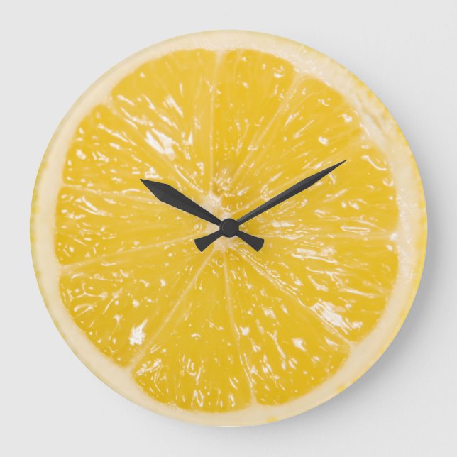Cute Yellow Lemon Citrus Fruit Slice Large Clock (Front)