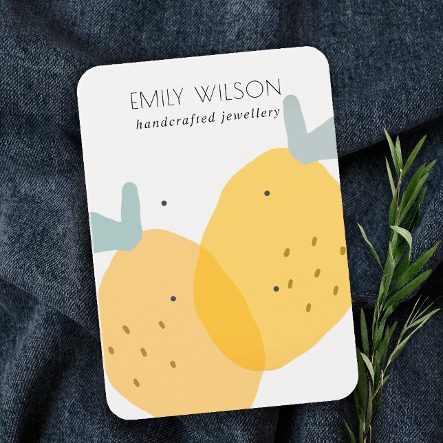 Cute Yellow Lemon Fruity Citrus 2 Earring Display Business Card (Creator Uploaded)