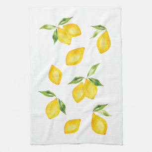 Cute yellow lemon watercolor fruit tea towel