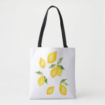 Cute yellow lemon watercolor fruit tote bag