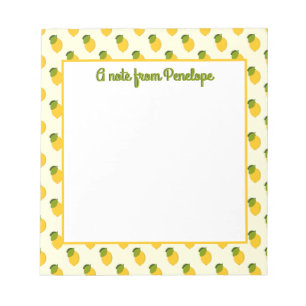 Cute Yellow Lemons Citrus Fruit Pattern with Name Notepad