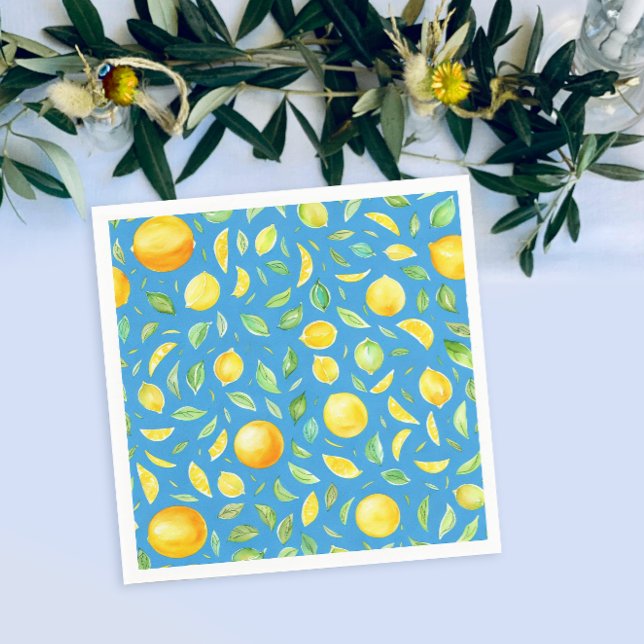 Cute Yellow Lemons Turquoise Watercolor Pattern Napkin (Creator Uploaded)