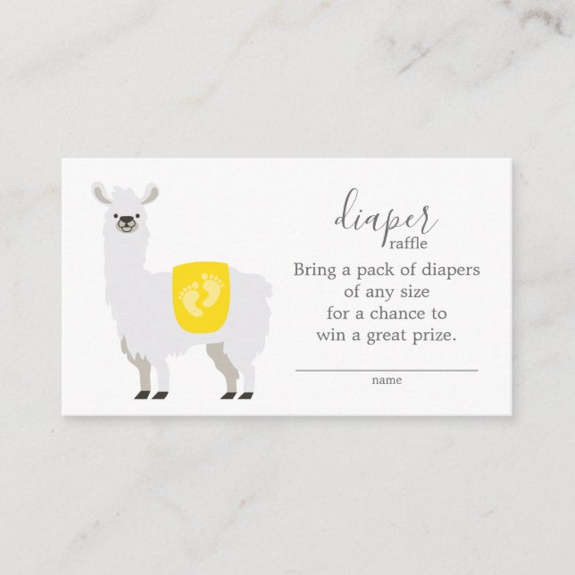 Cute Yellow Llama Diaper Raffle Ticket Baby Shower Enclosure Card (Front)
