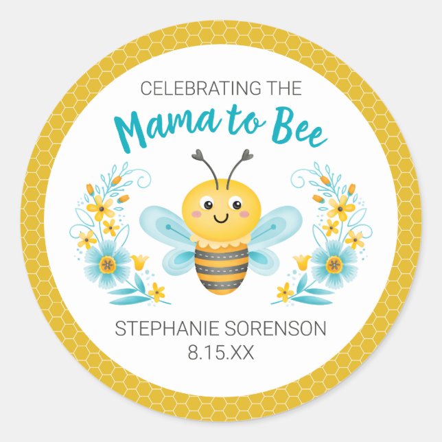 Cute Yellow Mama to Bee Baby Shower Classic Round Sticker (Front)