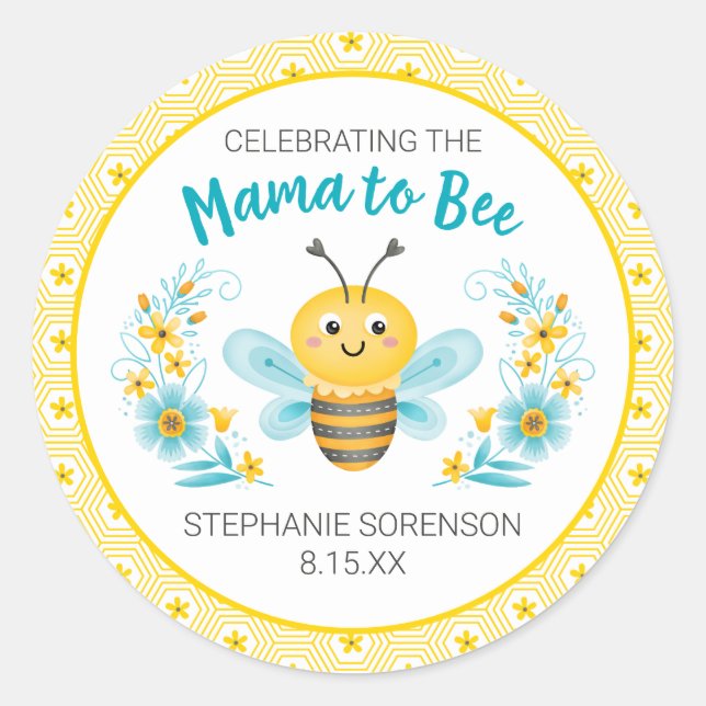 Cute Yellow Mama to Bee Baby Shower Classic Round Sticker (Front)