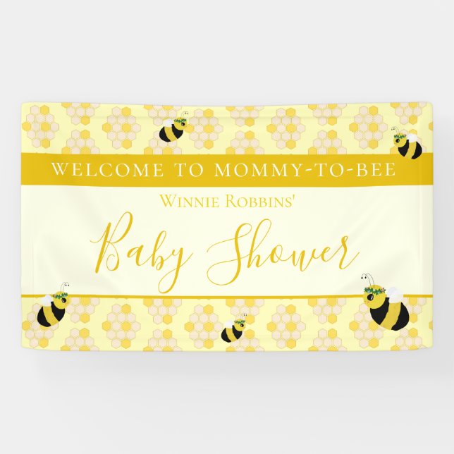 Cute Yellow Mummy to Bee Baby Shower Welcome Banner (Horizontal)