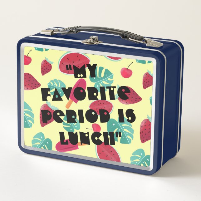 Cute Yellow " My Favourite Period Is Lunch" Fruit Metal Lunch Box (Front)