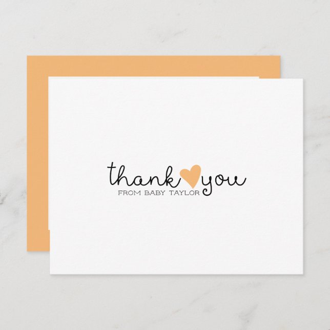 Cute Yellow Orange Heart Boy Baby Shower Thank You (Front/Back)