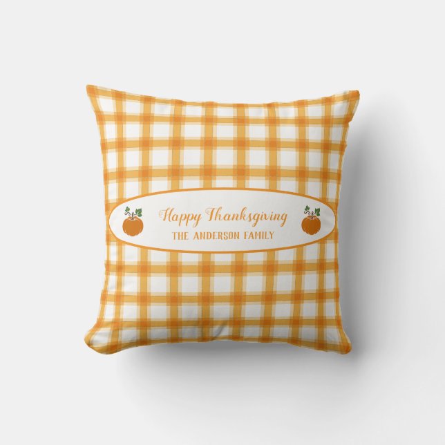 Cute Yellow Orange Plaid Pumpkins Thanksgiving  Cushion (Front)