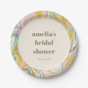 Cute Yellow Pastel Abstract Custom Bridal Shower Paper Plate