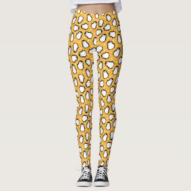 Cute yellow penguin pattern leggings (Front)