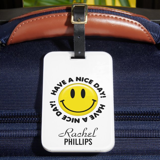 Cute Yellow Personalised Luggage Tag (Front Insitu 2)