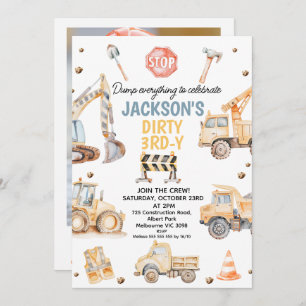 Cute Yellow Photo Construction Dirty 3rdy Birthday Invitation